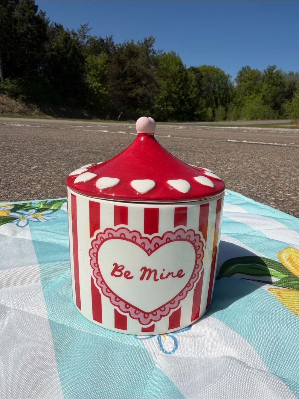 Be Mine Red and White Ceramic Candy Jar - DW Home